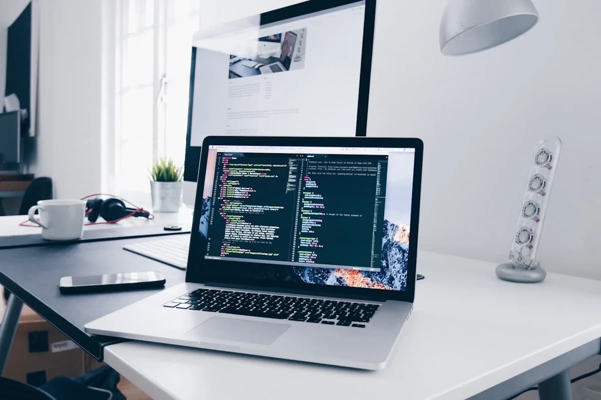 Desarrollador trabajando en el código de una web en un ordenador portátil